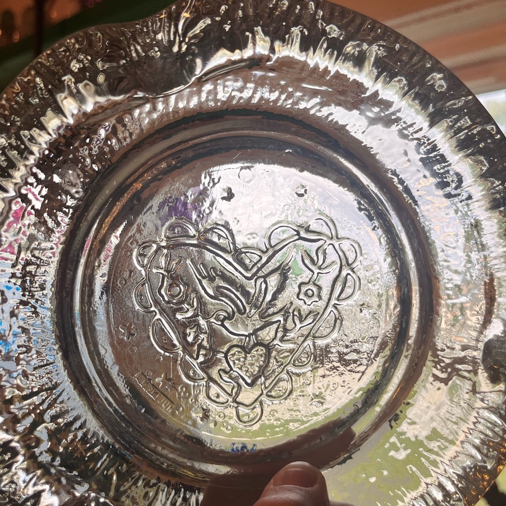 Vintage Glass Ashtray with Heart and Bird Nuline Ashtray Wheaton folk dutch